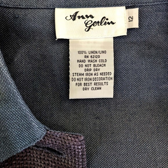 Ann Gerlin Womens 12 Blue Linen Mesh Applique Button Front Top - Picture 5 of 7